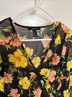 Forever 21 Black Floral Top with Yellow & Peach Blooms